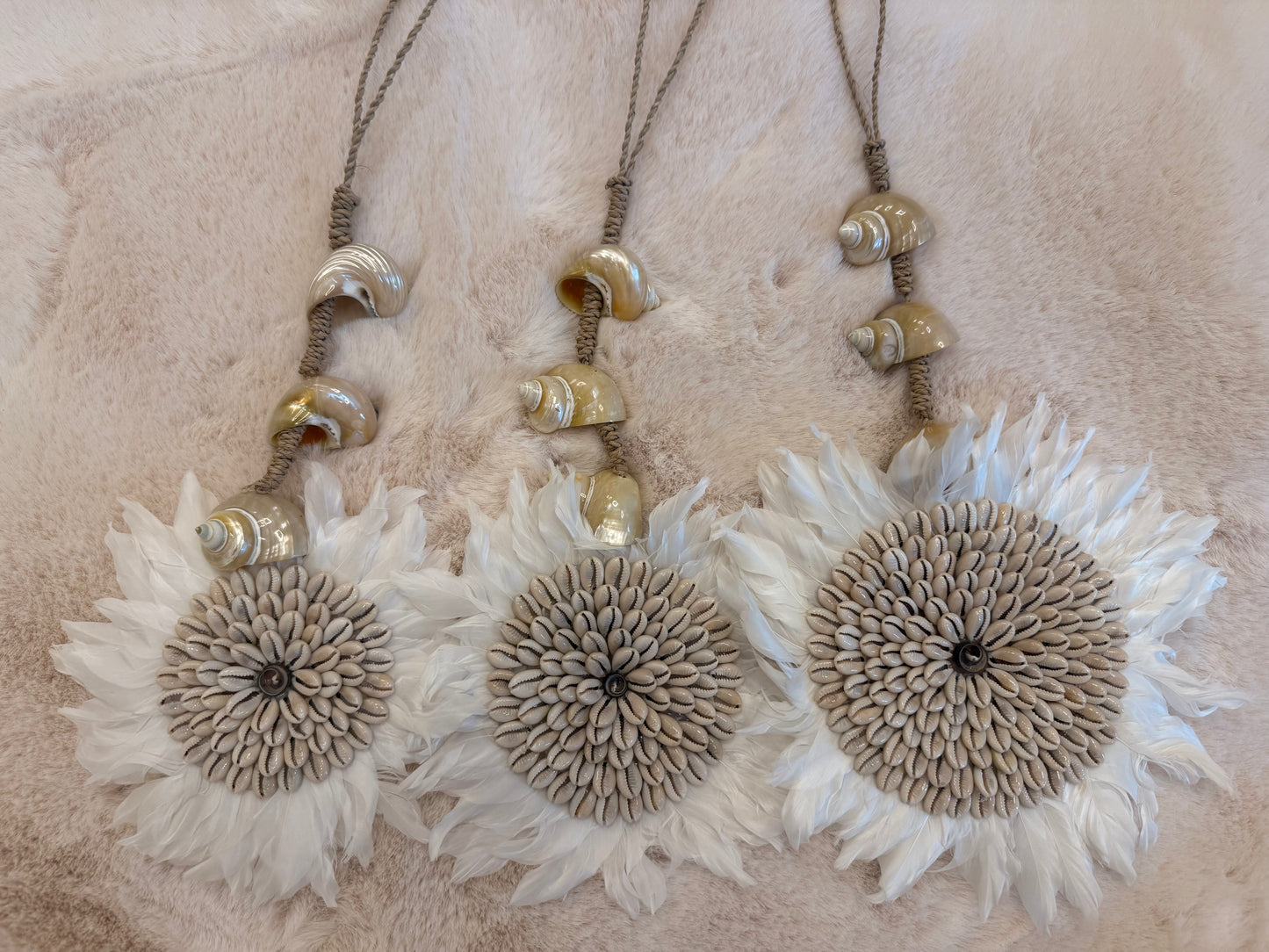 Schelpen met veren hanger