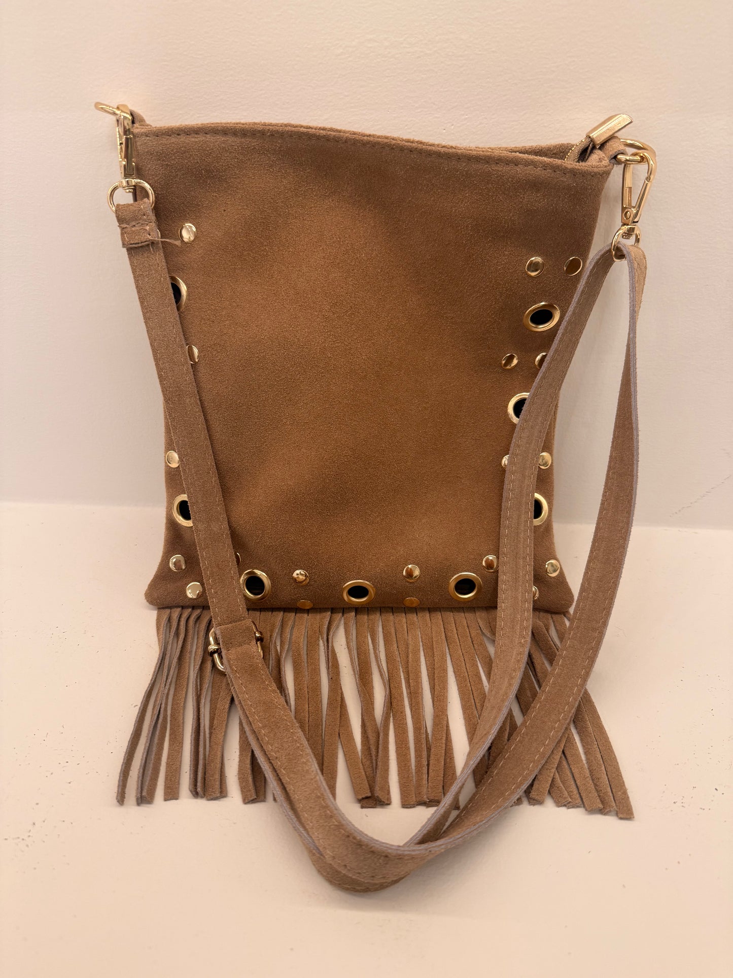 Beige suede tas
