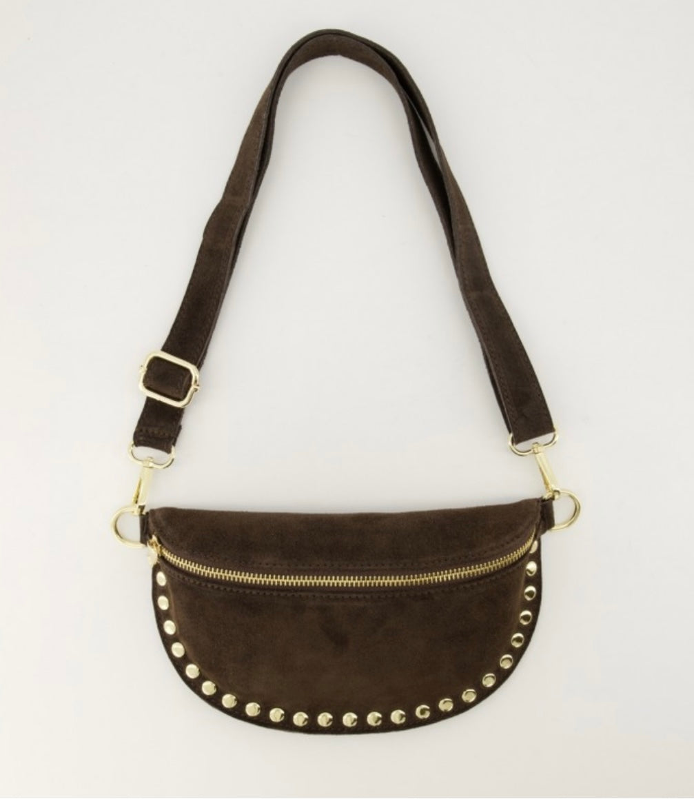 Suede crossbody tasje donkerbruin