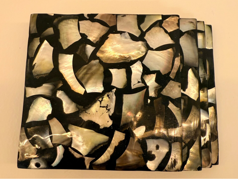 Set van 4 onderzetters abalone licht/donker — Zwart/wit