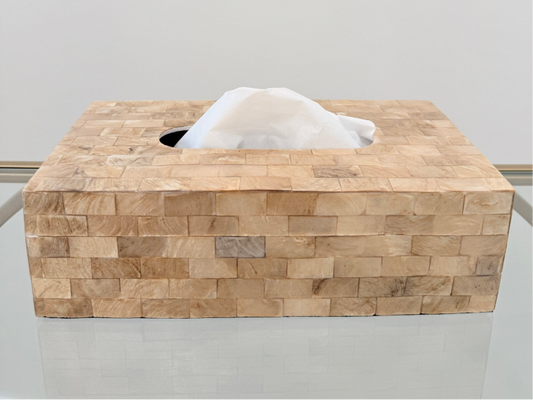 Schelpen tissue box parelmoer goud/wit