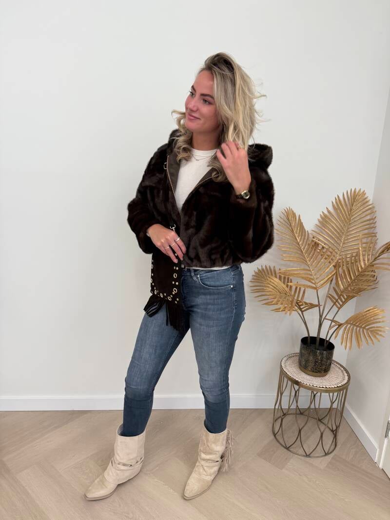 Faux fur jas donkerbruin