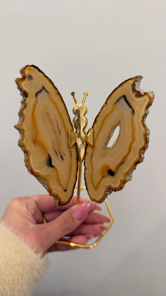 Agaat vlinder met gouden standaard
