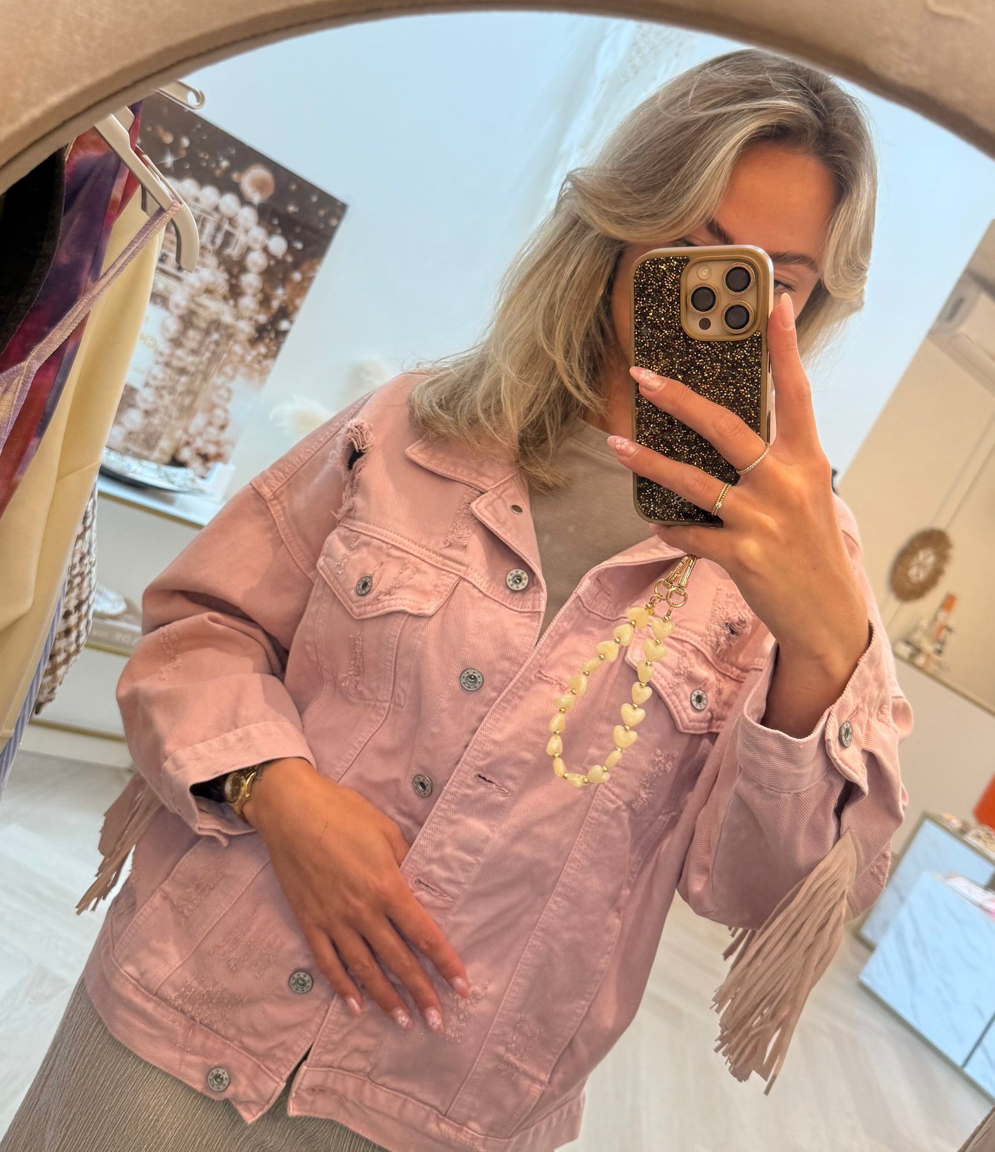 boho spijkerjasje roze
