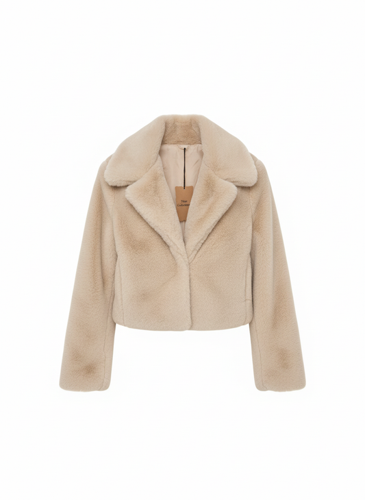 Faux fur jas beige