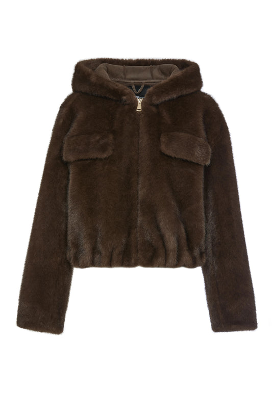 Faux fur jas donkerbruin