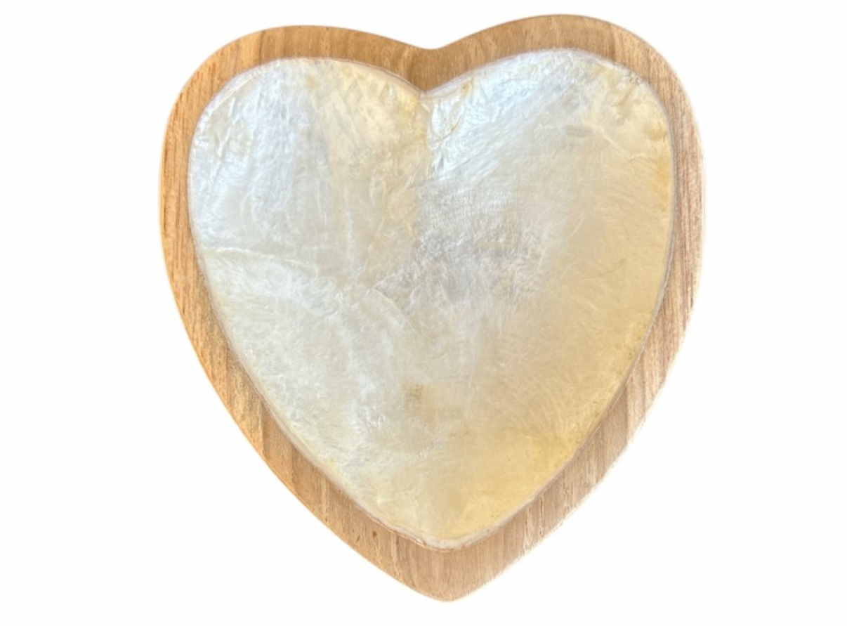 Teak schaaltje hart met capiz