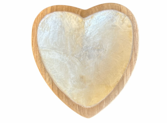 Teak schaaltje hart met capiz
