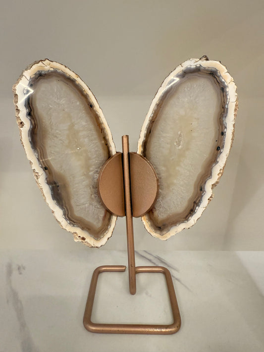 Agaat vlinder op rosé gouden standaard