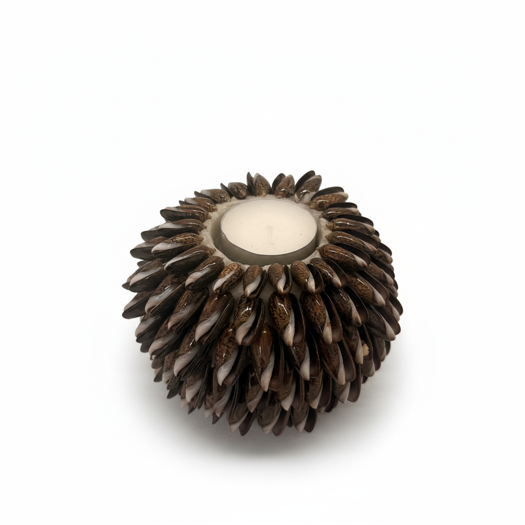 Donkerbruine schelpen theelichthouder