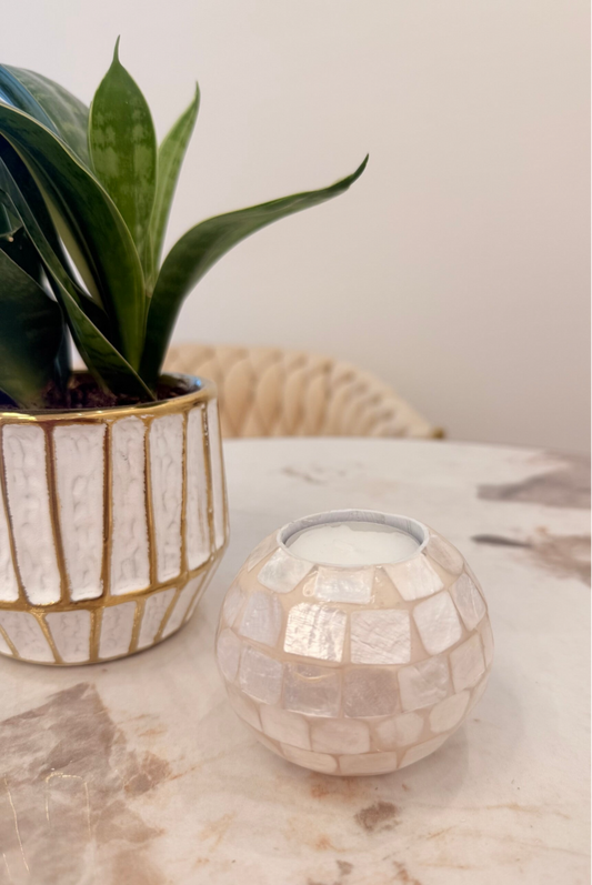 Waxinelichthouder schelpen parelmoer wit