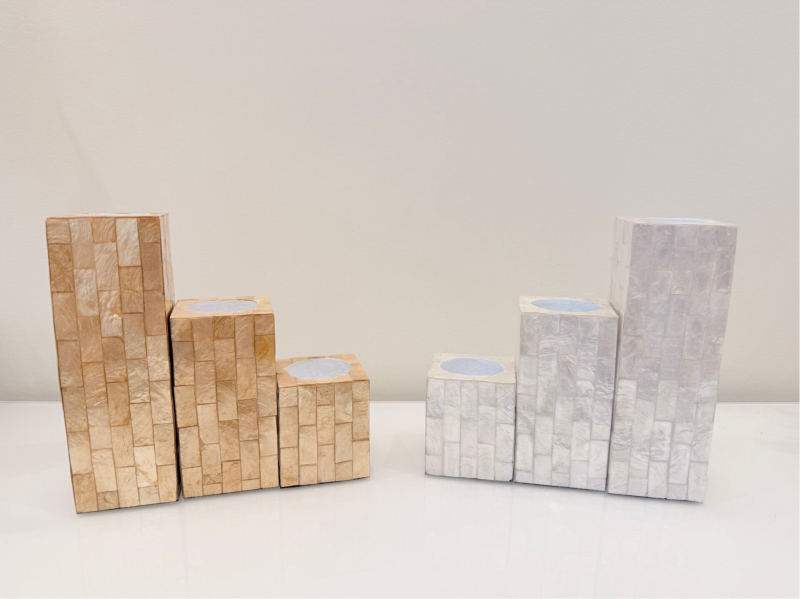 Set van 3 parelmoer theelichten goud/wit