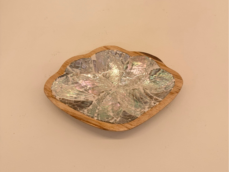 Schaaltje teak hout/abalone
