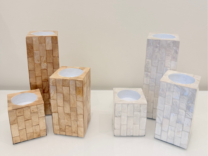 Set van 3 parelmoer theelichten goud/wit