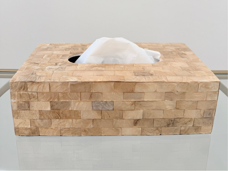 Schelpen tissue box parelmoer goud/wit