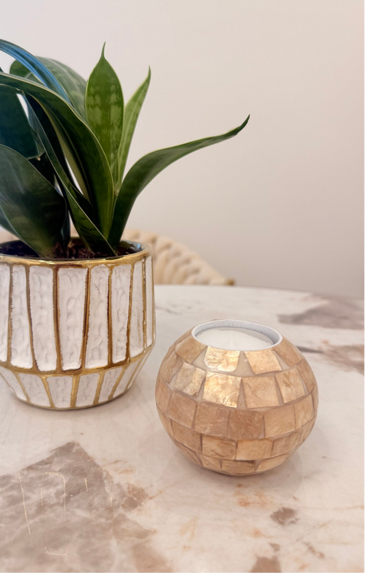 Waxinelichthouder schelpen parelmoer goud