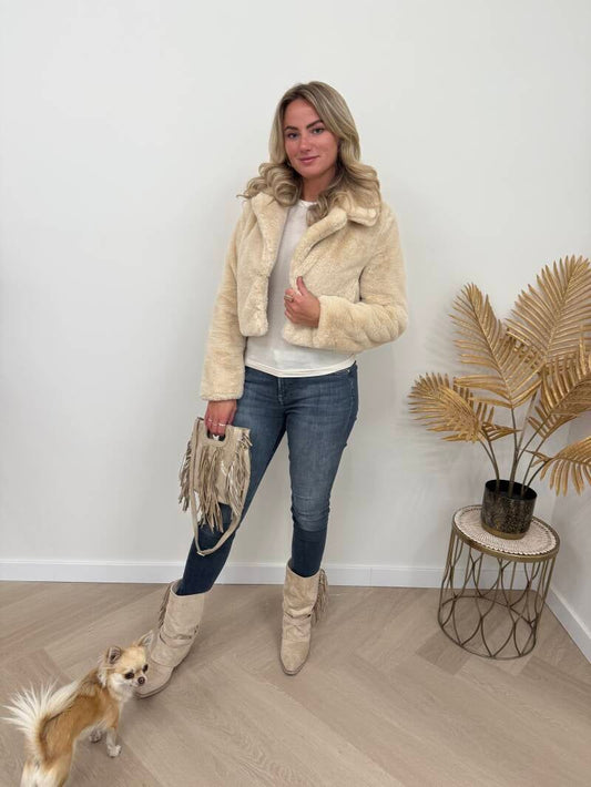 Faux fur jas beige