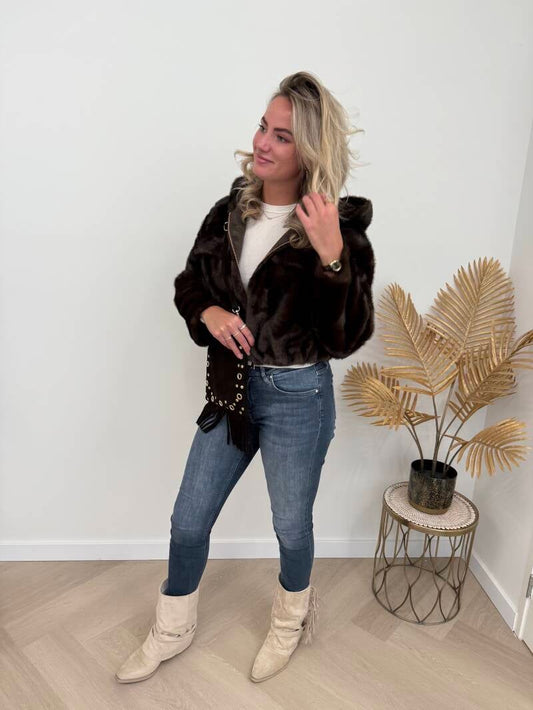 Faux fur jas donkerbruin
