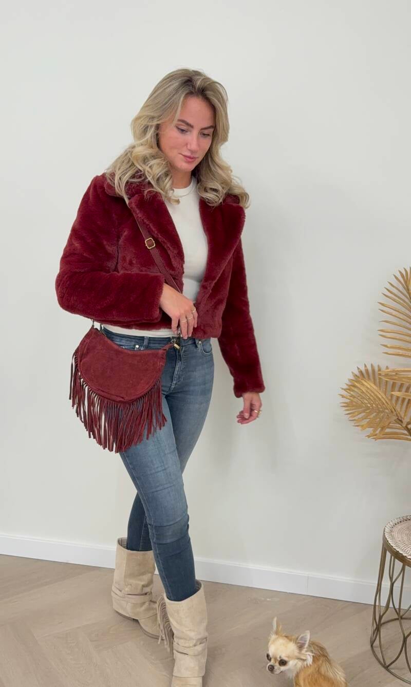 Faux fur jas burgundy
